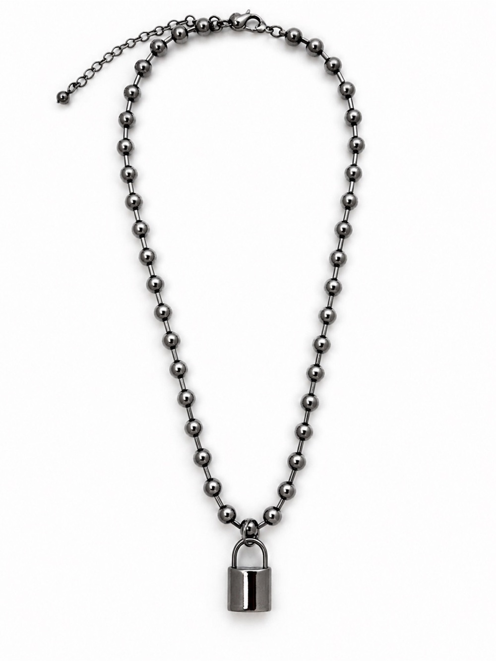 Claire's Gunmetal Ball Chain Necklace with Padlock Pendant